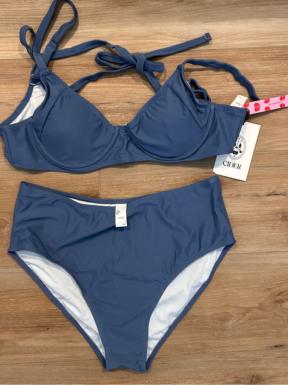 Cider Two-Piece High-Waist Underwire Cheeky Bikini in Slate Blue